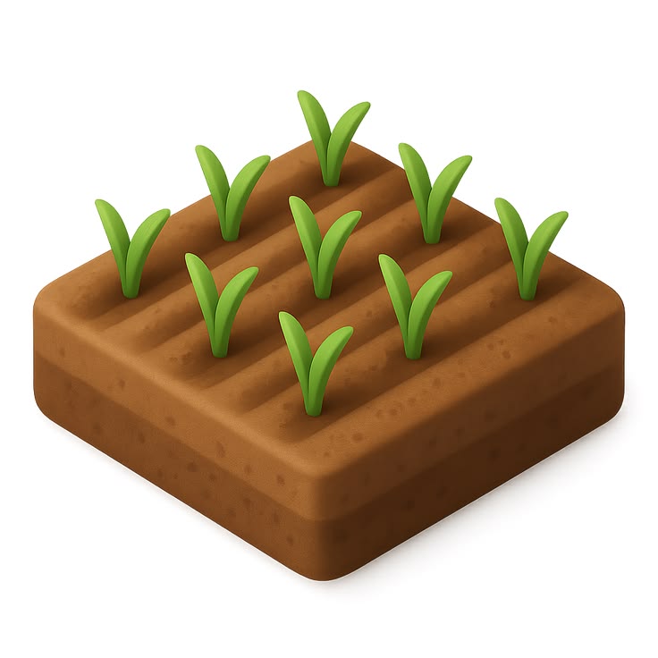 stylized 3d icon of fertile soil with sprouting plants